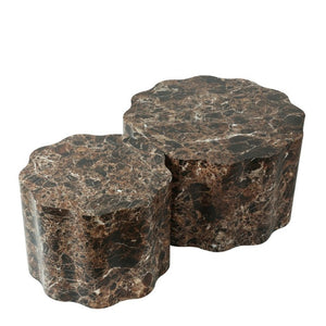 English Elm Set of 2 Round Nesting Tables Faux Travertine Top Modern Living Room Accent Pair W3040P531639