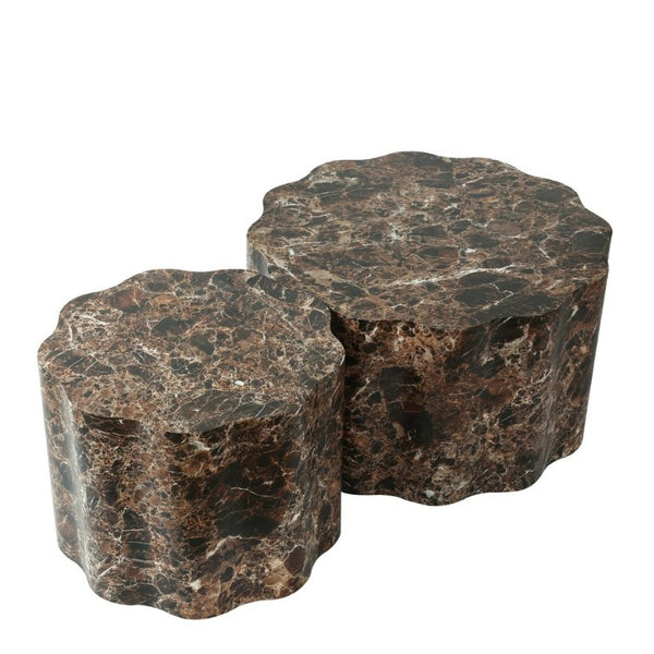 English Elm Set of 2 Round Nesting Tables Faux Travertine Top Modern Living Room Accent Pair W3040P531639