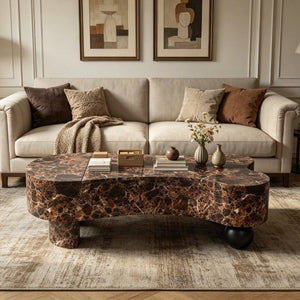 English Elm Faux Travertine Lift Top Coffee Table with Fluted Base and Walnut Toned Storage W3040P531642
