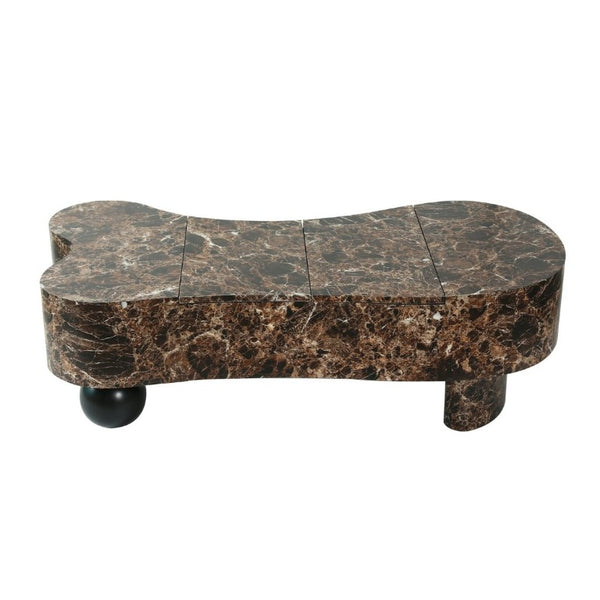 English Elm Faux Travertine Lift Top Coffee Table with Fluted Base and Walnut Toned Storage W3040P531642