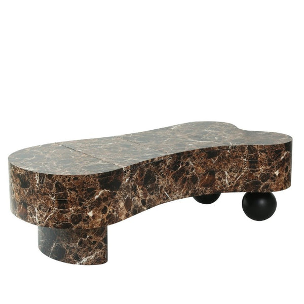 English Elm Faux Travertine Lift Top Coffee Table with Fluted Base and Walnut Toned Storage W3040P531642