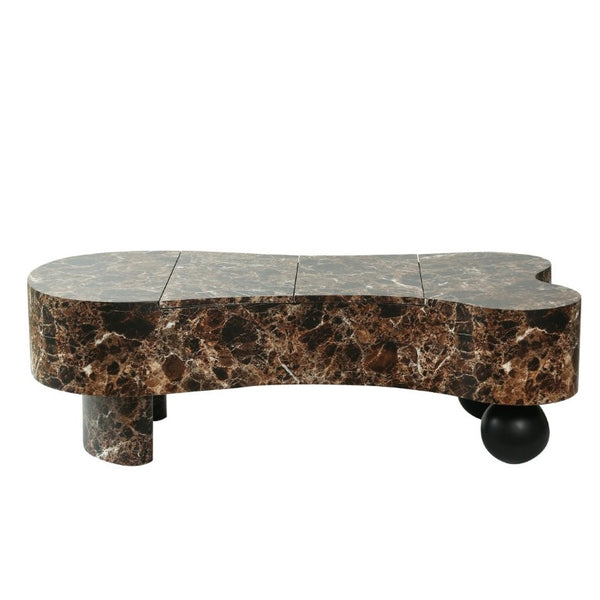 English Elm Faux Travertine Lift Top Coffee Table with Fluted Base and Walnut Toned Storage W3040P531642