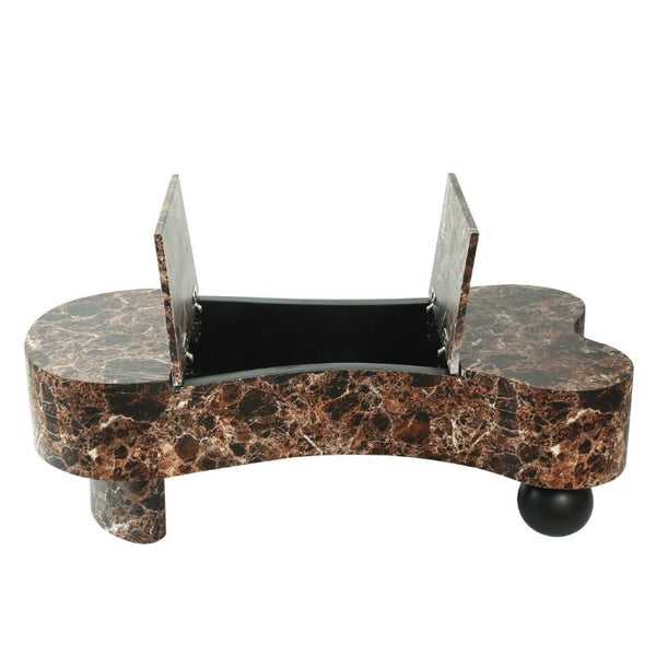 English Elm Faux Travertine Lift Top Coffee Table with Fluted Base and Walnut Toned Storage W3040P531642
