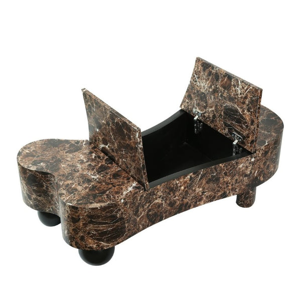 English Elm Faux Travertine Lift Top Coffee Table with Fluted Base and Walnut Toned Storage W3040P531642