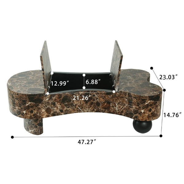 English Elm Faux Travertine Lift Top Coffee Table with Fluted Base and Walnut Toned Storage W3040P531642
