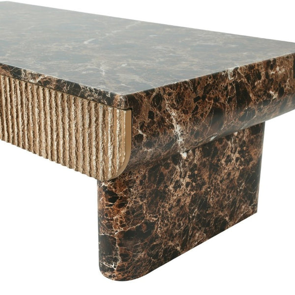 English Elm 47 Inch Rectangular Coffee Table Faux Marble Top Fluted Drawer Mid-Century Living Room W3040P533905