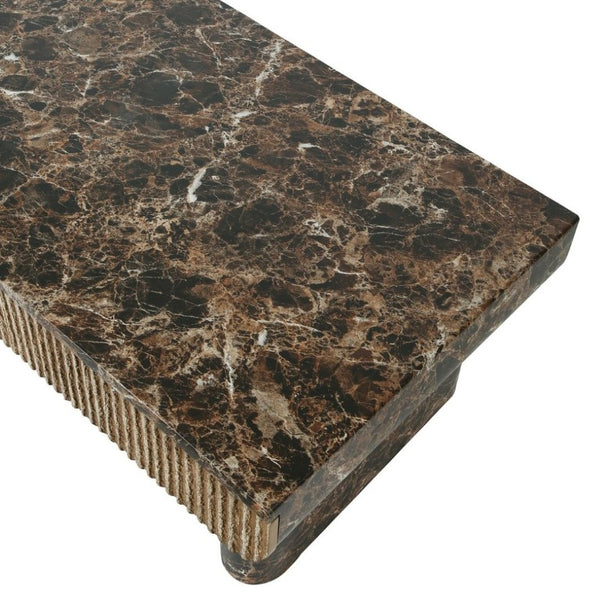 English Elm 47 Inch Rectangular Coffee Table Faux Marble Top Fluted Drawer Mid-Century Living Room W3040P533905