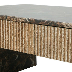 English Elm 47 Inch Rectangular Coffee Table Faux Marble Top Fluted Drawer Mid-Century Living Room W3040P533905