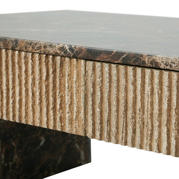 English Elm 47 Inch Rectangular Coffee Table Faux Marble Top Fluted Drawer Mid-Century Living Room W3040P533905