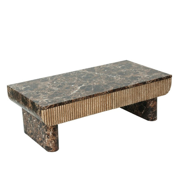 English Elm 47 Inch Rectangular Coffee Table Faux Marble Top Fluted Drawer Mid-Century Living Room W3040P533905