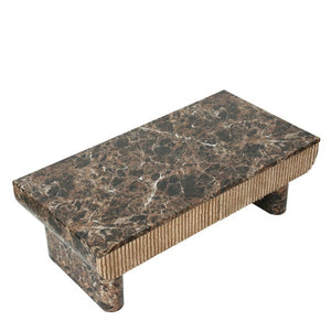 English Elm 47 Inch Rectangular Coffee Table Faux Marble Top Fluted Drawer Mid-Century Living Room W3040P533905