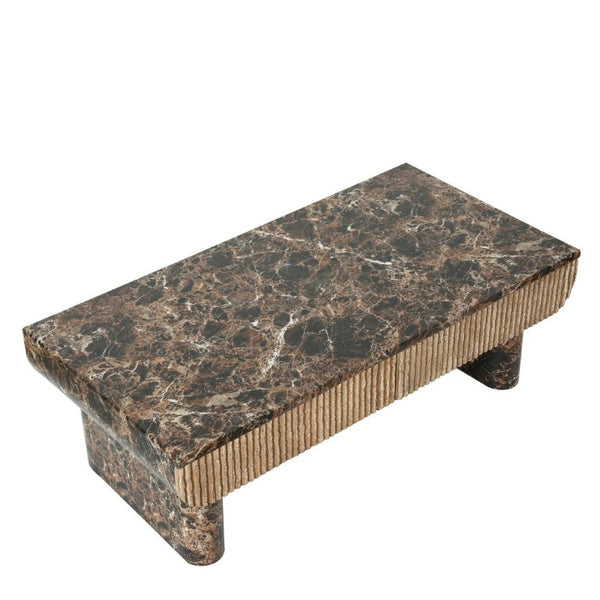 English Elm 47 Inch Rectangular Coffee Table Faux Marble Top Fluted Drawer Mid-Century Living Room W3040P533905