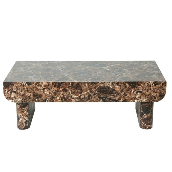 English Elm 47 Inch Rectangular Coffee Table Faux Marble Top Fluted Drawer Mid-Century Living Room W3040P533905