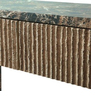 English Elm Entryway Console Table Faux Travertine Top Fluted Drawers Slim Walnut Base Hallway W3040P566648