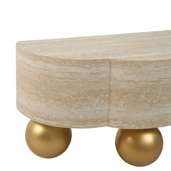 English Elm Faux Travertine Mid Century Living Room Coffee Table and TV Stand Set with Storage Beige Brown W3040P583040