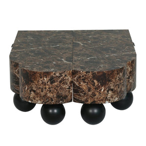 English Elm Faux Travertine Mid Century Living Room Coffee Table and TV Stand Set with Storage Dark Walnut W3040P583049