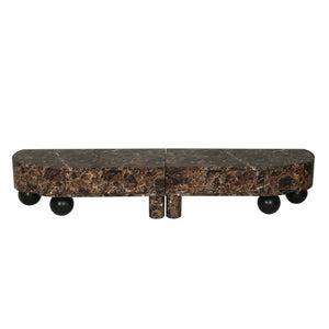 English Elm Faux Travertine Mid Century Living Room Coffee Table and TV Stand Set with Storage Dark Walnut W3040P583049