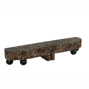 English Elm Faux Travertine Mid Century Living Room Coffee Table and TV Stand Set with Storage Dark Walnut W3040P583049