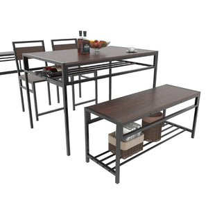 English Elm 5-Piece Industrial Dining Set with Wine Rack Bench Wood Grain Top Seats Four W3064P529674