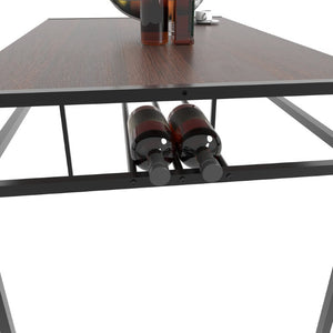 English Elm 5-Piece Industrial Dining Set with Wine Rack Bench Wood Grain Top Seats Four W3064P529674