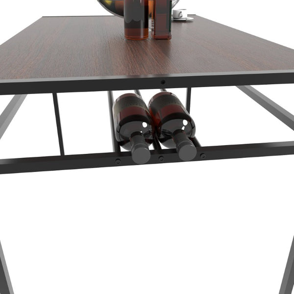 English Elm 5-Piece Industrial Dining Set with Wine Rack Bench Wood Grain Top Seats Four W3064P529674