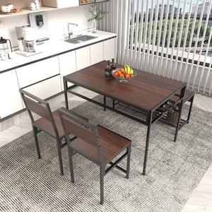 English Elm 5-Piece Industrial Dining Set with Wine Rack Bench Wood Grain Top Seats Four W3064P529674