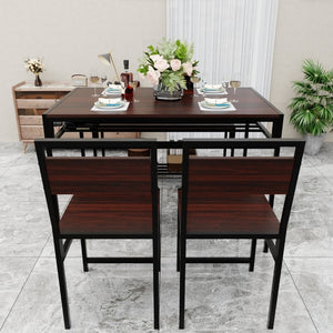 English Elm 5-Piece Industrial Dining Set with Wine Rack Bench Wood Grain Top Seats Four W3064P529674