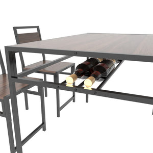 English Elm 4-Piece Industrial Dining Set with Under Table Wine Rack and Matte Black Metal Frame W3064P529675