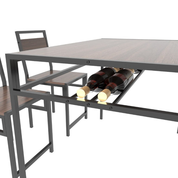 English Elm 4-Piece Industrial Dining Set with Under Table Wine Rack and Matte Black Metal Frame W3064P529675