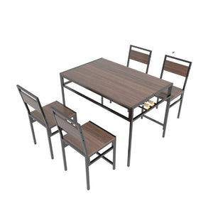 English Elm 4-Piece Industrial Dining Set with Under Table Wine Rack and Matte Black Metal Frame W3064P529675