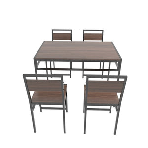 English Elm 4-Piece Industrial Dining Set with Under Table Wine Rack and Matte Black Metal Frame W3064P529675