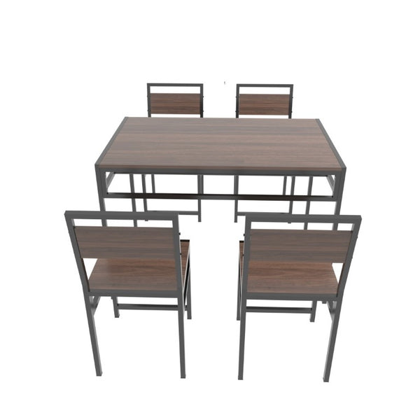 English Elm 4-Piece Industrial Dining Set with Under Table Wine Rack and Matte Black Metal Frame W3064P529675