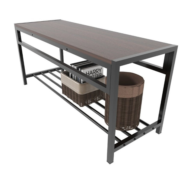 English Elm Industrial 3 Piece Dining Set with Built in Wine Rack and Bench Seating for Four W3064P529676
