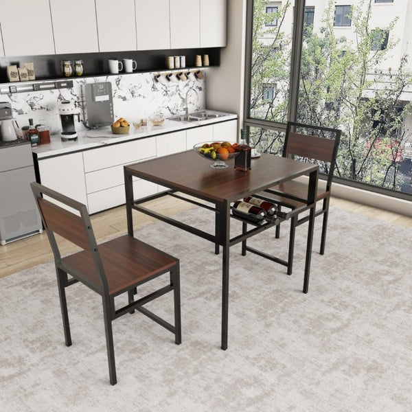 English Elm Industrial Two Person Dining Set with Wine Rack Storage for Small Space Kitchens W3064P529681