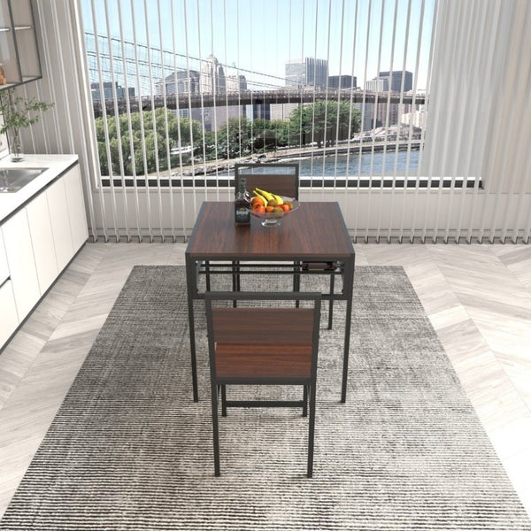 English Elm Industrial Two Person Dining Set with Wine Rack Storage for Small Space Kitchens W3064P529681