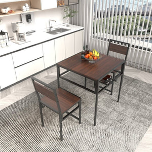 English Elm Industrial Two Person Dining Set with Wine Rack Storage for Small Space Kitchens W3064P529681