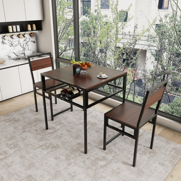 English Elm Industrial Two Person Dining Set with Wine Rack Storage for Small Space Kitchens W3064P529681