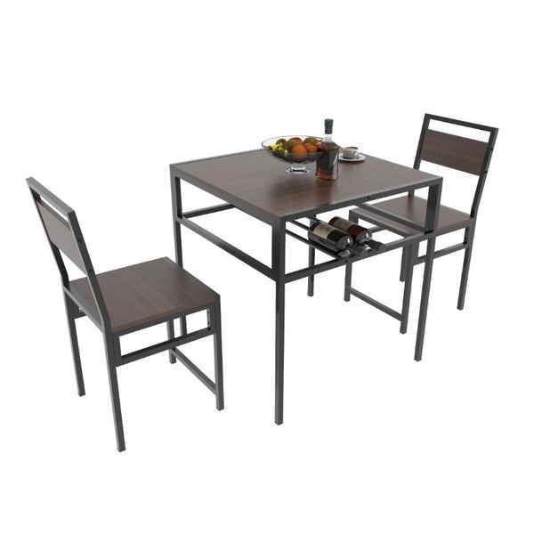 English Elm Industrial Two Person Dining Set with Wine Rack Storage for Small Space Kitchens W3064P529681