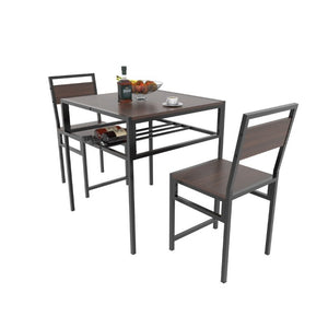 English Elm Industrial Two Person Dining Set with Wine Rack Storage for Small Space Kitchens W3064P529681