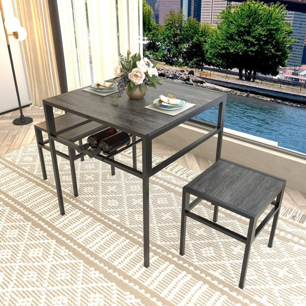 English Elm Brandname Square Dining Set with Wine Rack Two Stools Dark Wood Industrial Kitchen Nook W3064P530119