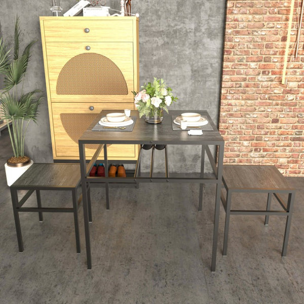 English Elm Brandname Square Dining Set with Wine Rack Two Stools Dark Wood Industrial Kitchen Nook W3064P530119