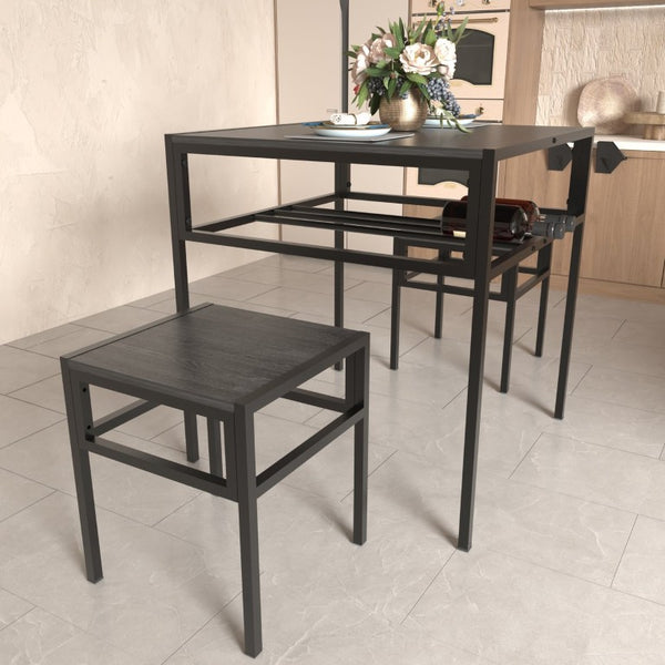 English Elm Brandname Square Dining Set with Wine Rack Two Stools Dark Wood Industrial Kitchen Nook W3064P530119