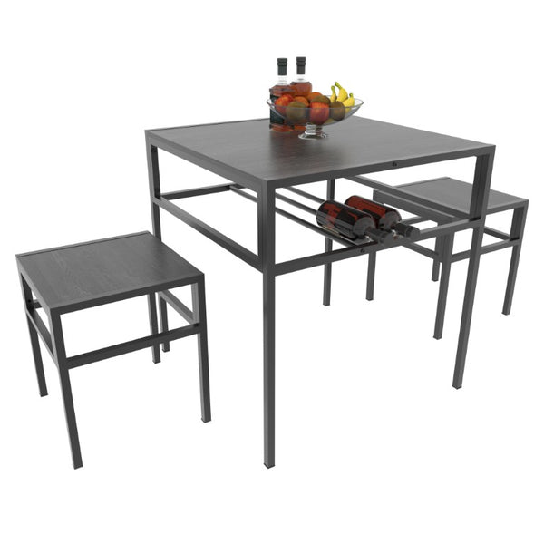 English Elm Brandname Square Dining Set with Wine Rack Two Stools Dark Wood Industrial Kitchen Nook W3064P530119