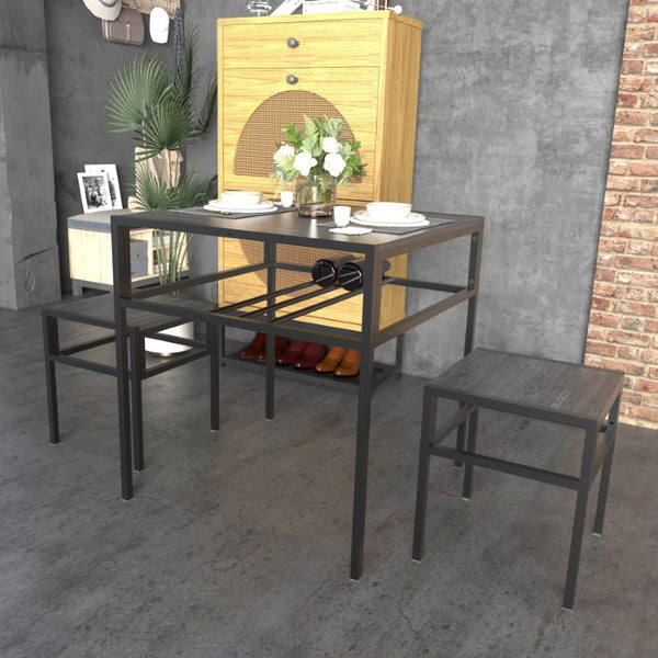 English Elm Brandname Square Dining Set with Wine Rack Two Stools Dark Wood Industrial Kitchen Nook W3064P530119