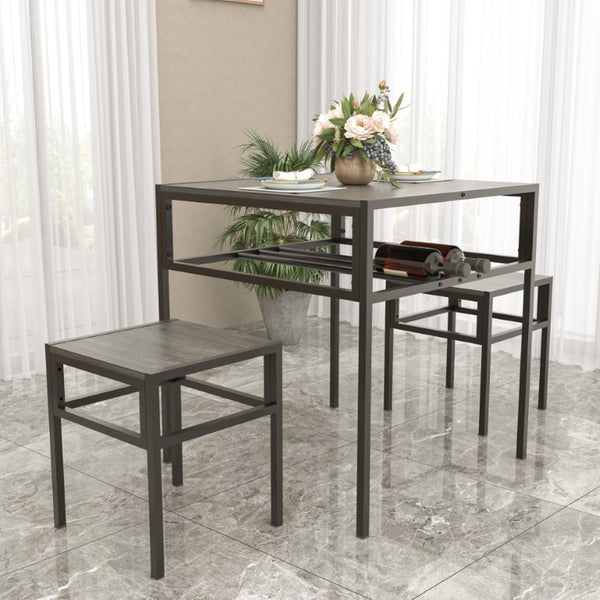 English Elm Brandname Square Dining Set with Wine Rack Two Stools Dark Wood Industrial Kitchen Nook W3064P530119