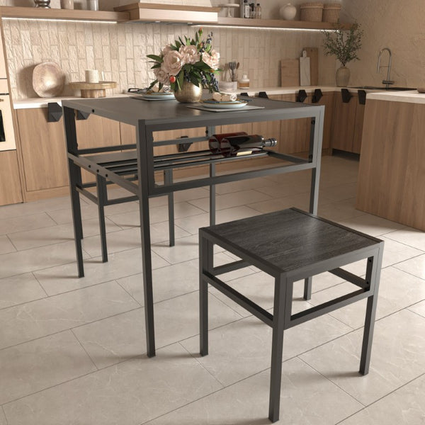English Elm Brandname Square Dining Set with Wine Rack Two Stools Dark Wood Industrial Kitchen Nook W3064P530119