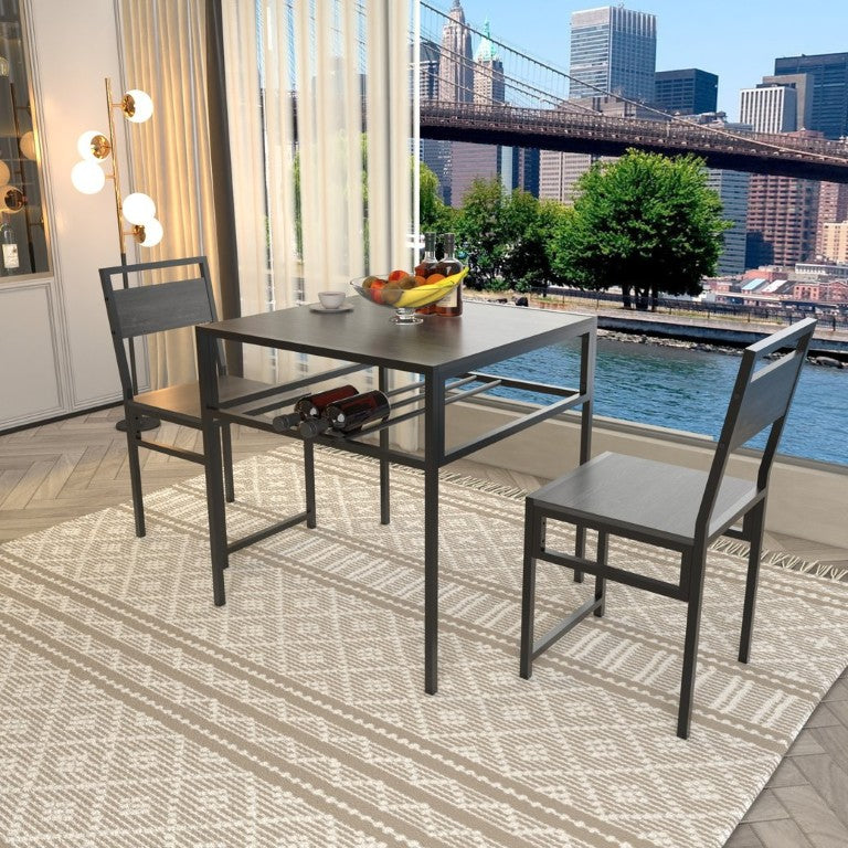 English Elm Industrial 3 Piece Square Dining Set with Storage Rack for Small Spaces and Lofts W3064P530123
