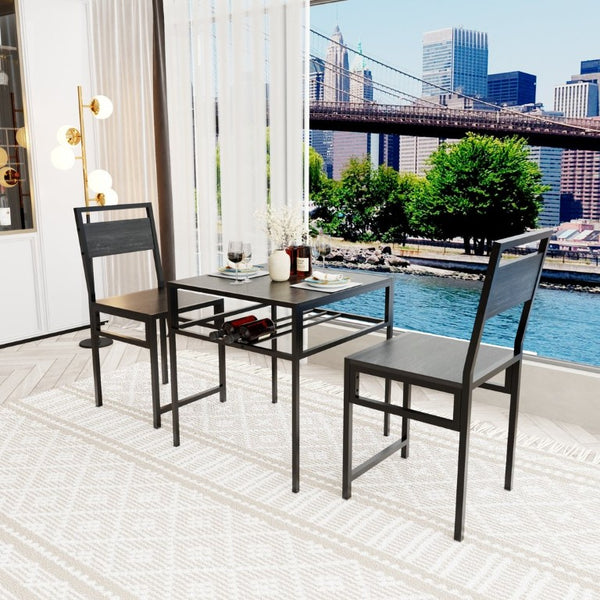 English Elm Industrial 3 Piece Square Dining Set with Storage Rack for Small Spaces and Lofts W3064P530123