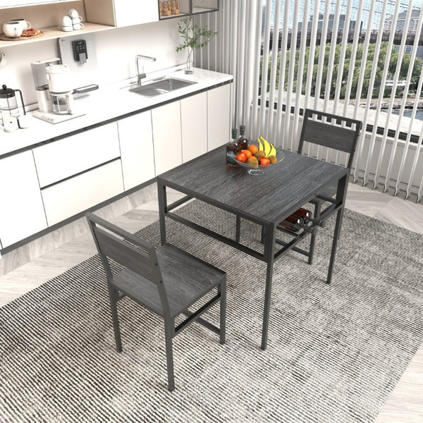 English Elm Industrial 3 Piece Square Dining Set with Storage Rack for Small Spaces and Lofts W3064P530123