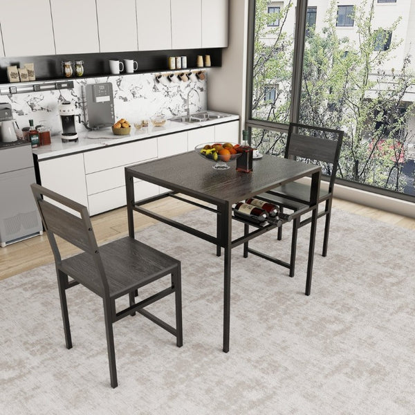 English Elm Industrial 3 Piece Square Dining Set with Storage Rack for Small Spaces and Lofts W3064P530123